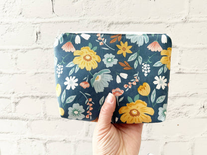 Blue Floral Small Cosmetics Bag