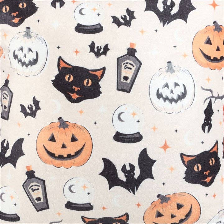 Spooky Cat and Pumpkin Halloween Throw Pillow