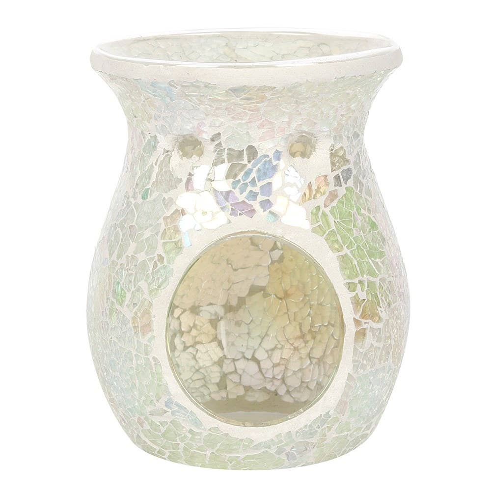 Large White Iridescent Crackle Oil Burner and Wax Warmer