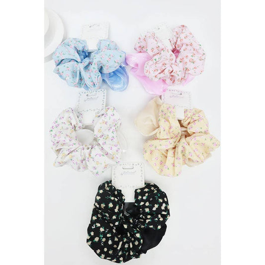 Solid Shimmer and Ditsy Floral Scrunchie 2-pack