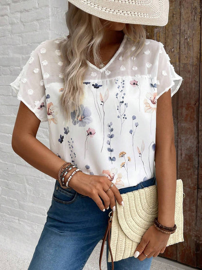 Breezy Sheer-Shouldered Floral Top