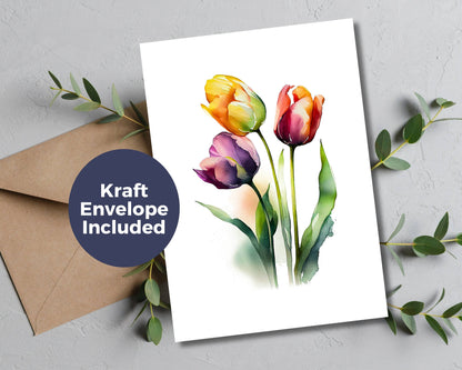 Watercolor Greeting Card - Tulips