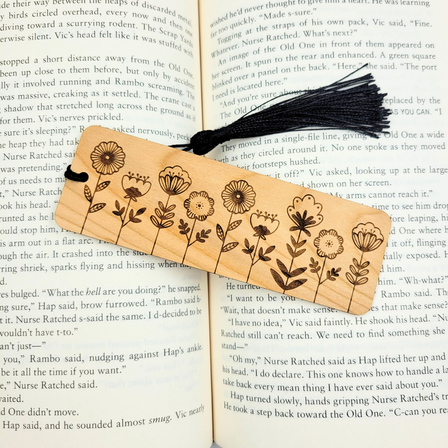 Folk art flowers wood bookmark