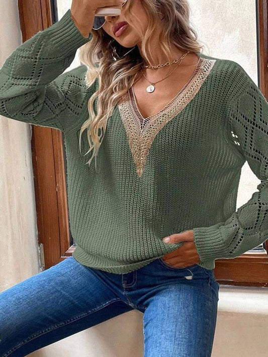 Detailed V-neck Knit Sweater