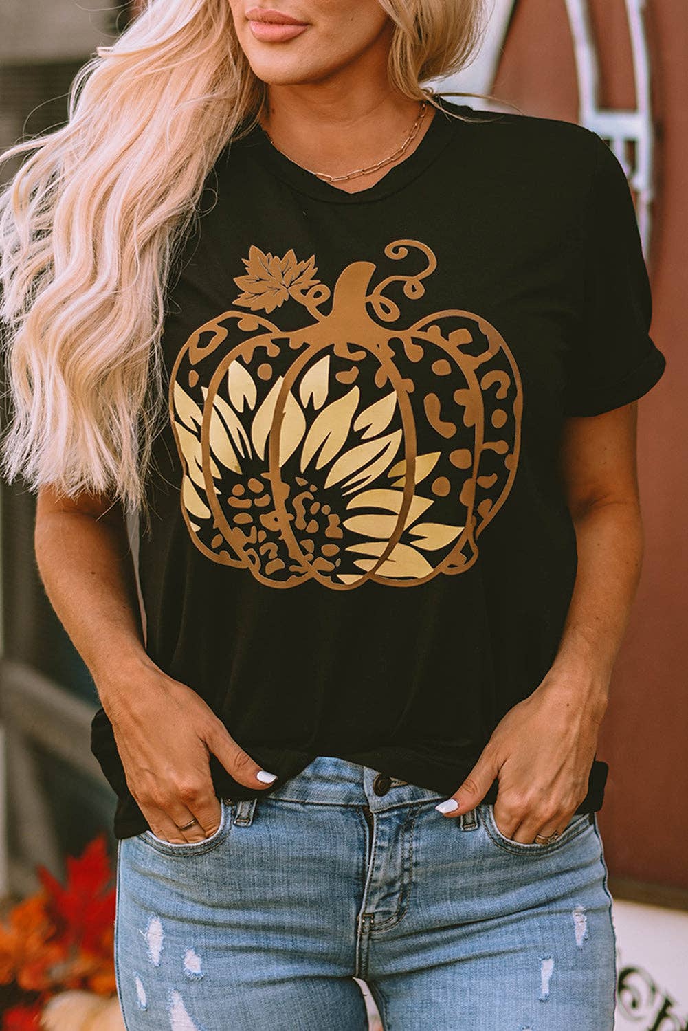 Sunflower and Leopard Pumpkin Graphic Tee