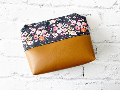 Black Floral Cosmetic Bag