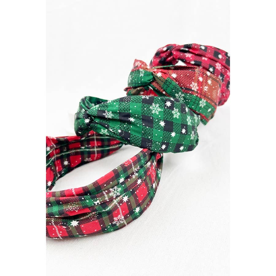 Plaid Snowflake Fabric Twist Headband