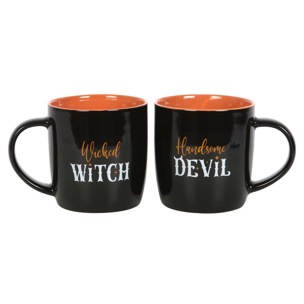 "Wicked Witch and Handsome Devil" Couples Halloween Mug Set