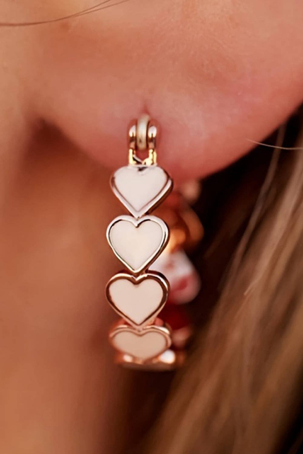 White Heart Hoop Earrings