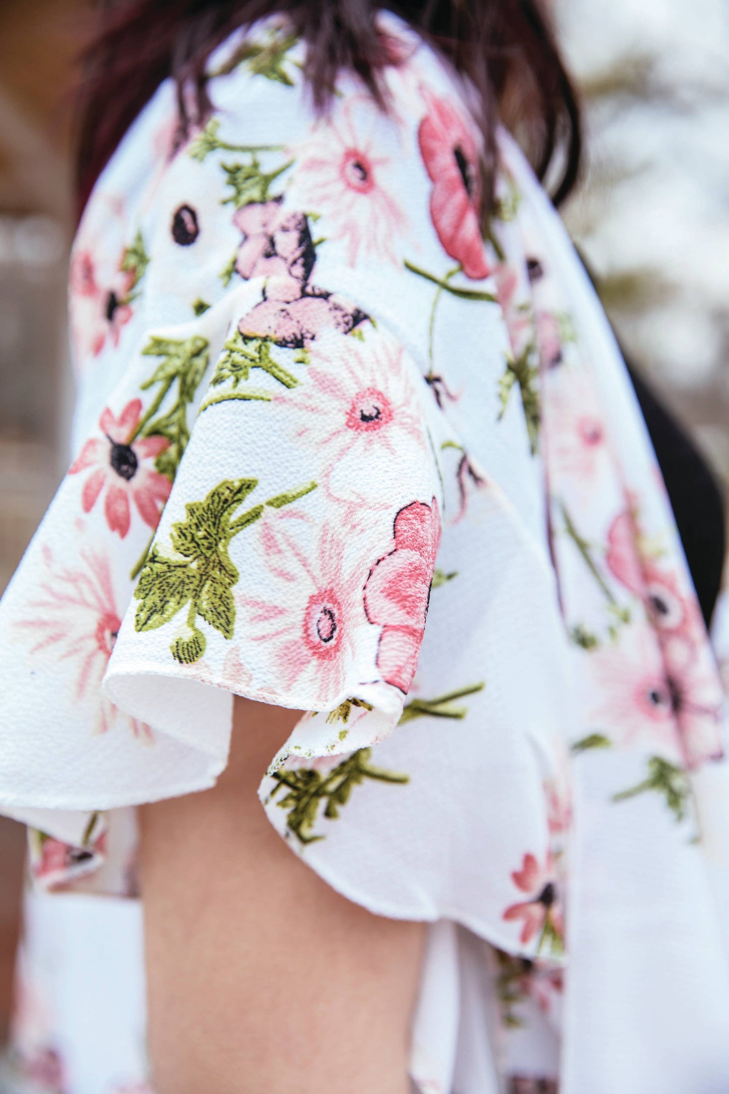 White and Pink Floral Kimono Shawl