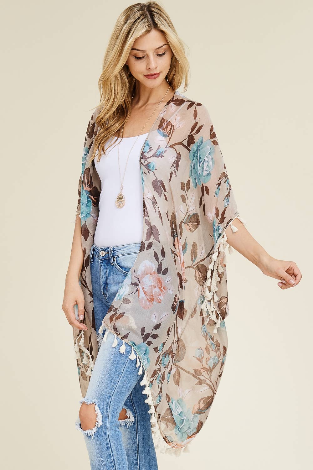 Autumn Floral Tassel Kimono