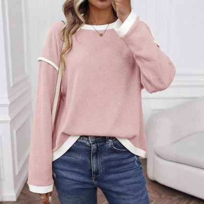 Pink and White Crewneck Knit Sweatshirt