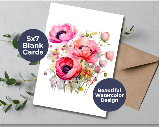 Watercolor Greeting Card - Pink Ranunculus