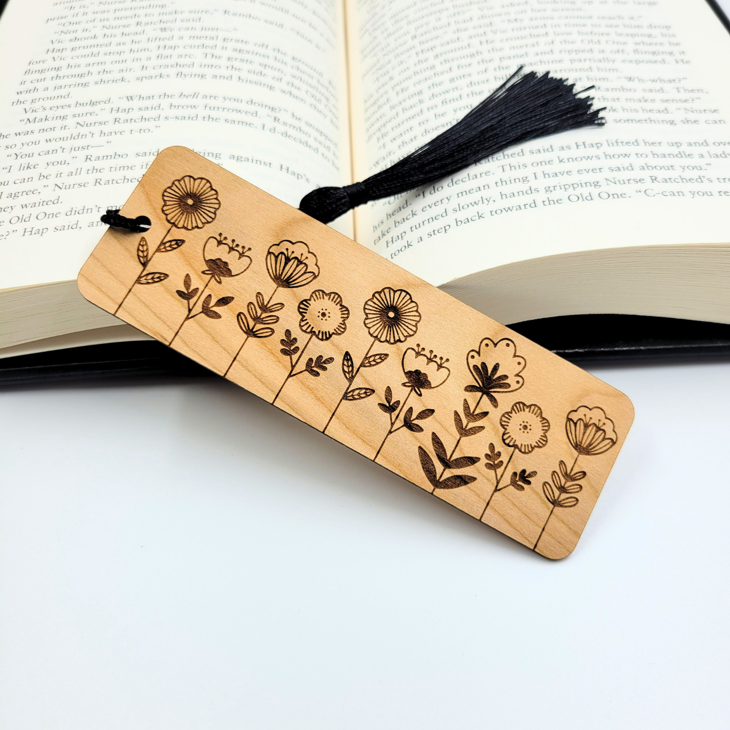 Folk art flowers wood bookmark