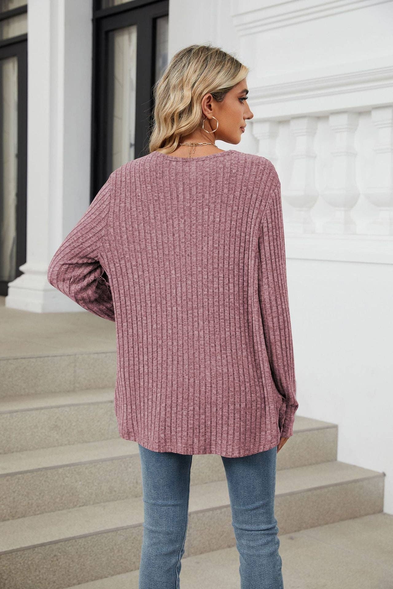 Ribbed Fuchsia Button-Down Cardigan