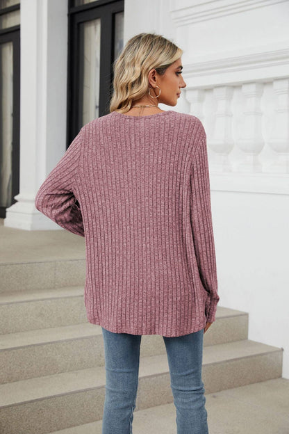 Ribbed Fuchsia Button-Down Cardigan