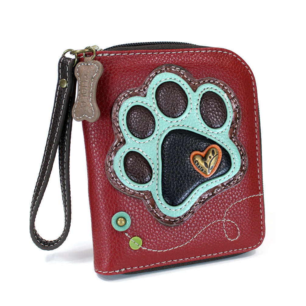 Chala Zip Around Wallet - Teal Pawprint
