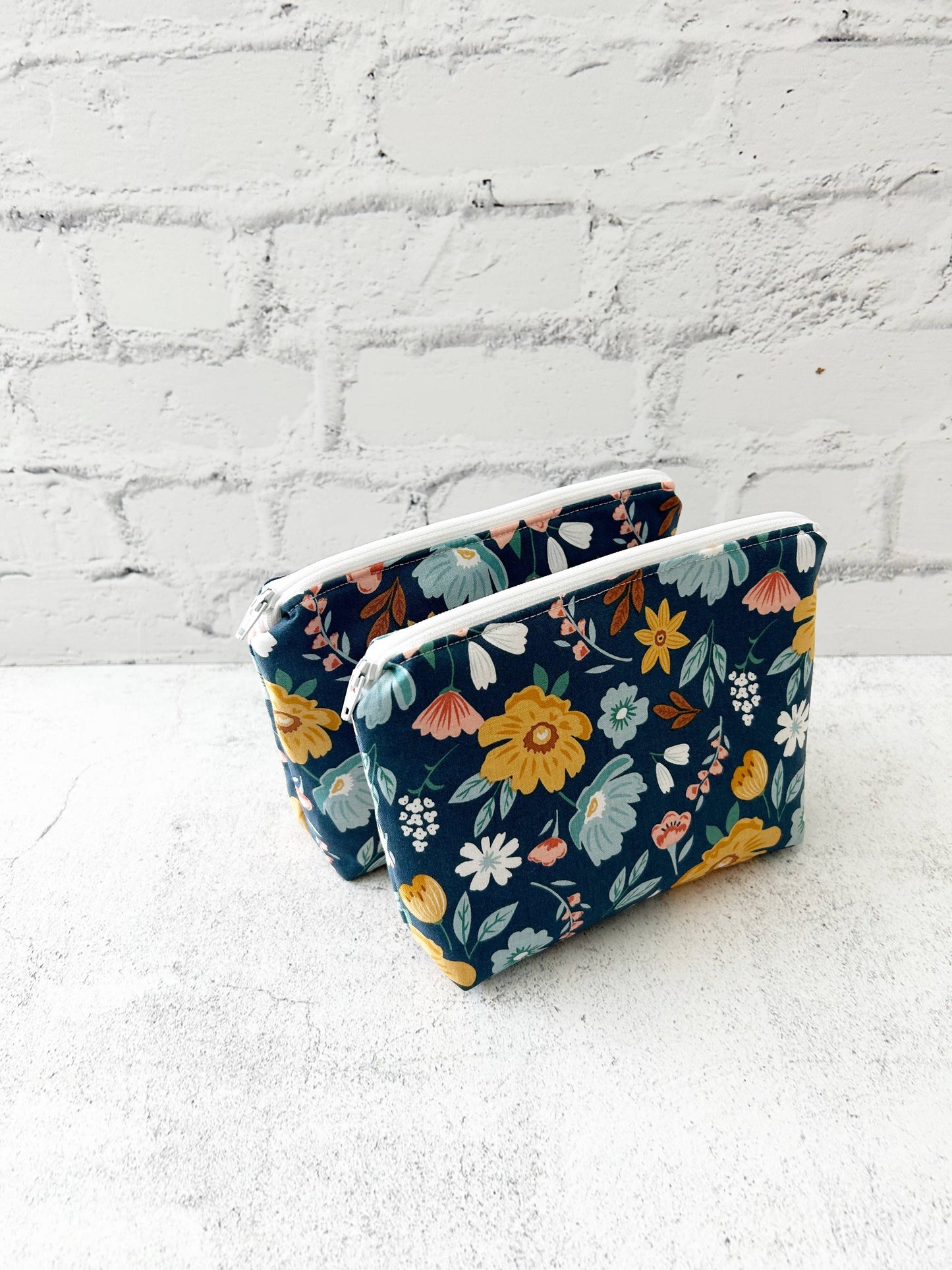 Blue Floral Small Cosmetics Bag