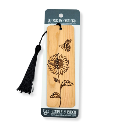 Sunflower and Bee Wood Bookmark