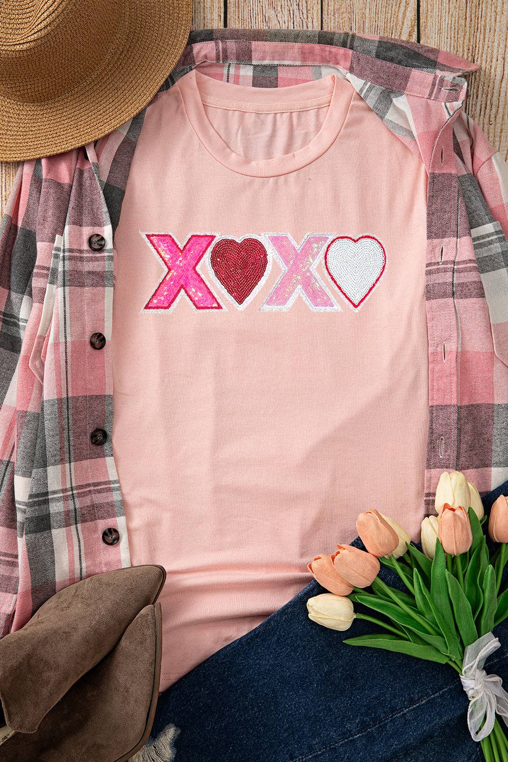 Pink Sequin XOXO Valentine's Day T-Shirt