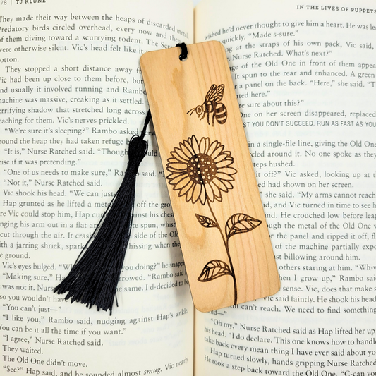 Sunflower and Bee Wood Bookmark