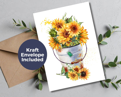 Watercolor Greeting Card - Sunflower Bouquet