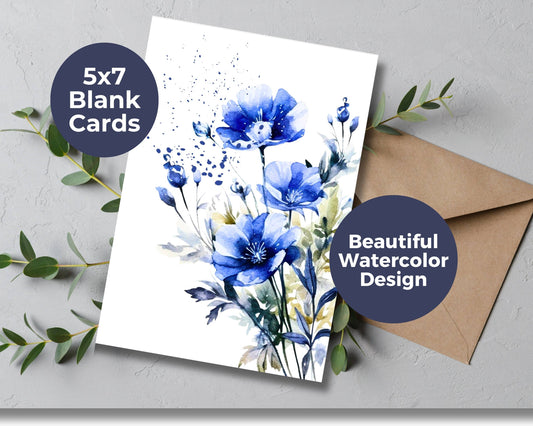 Watercolor Greeting Card - Blue Floral