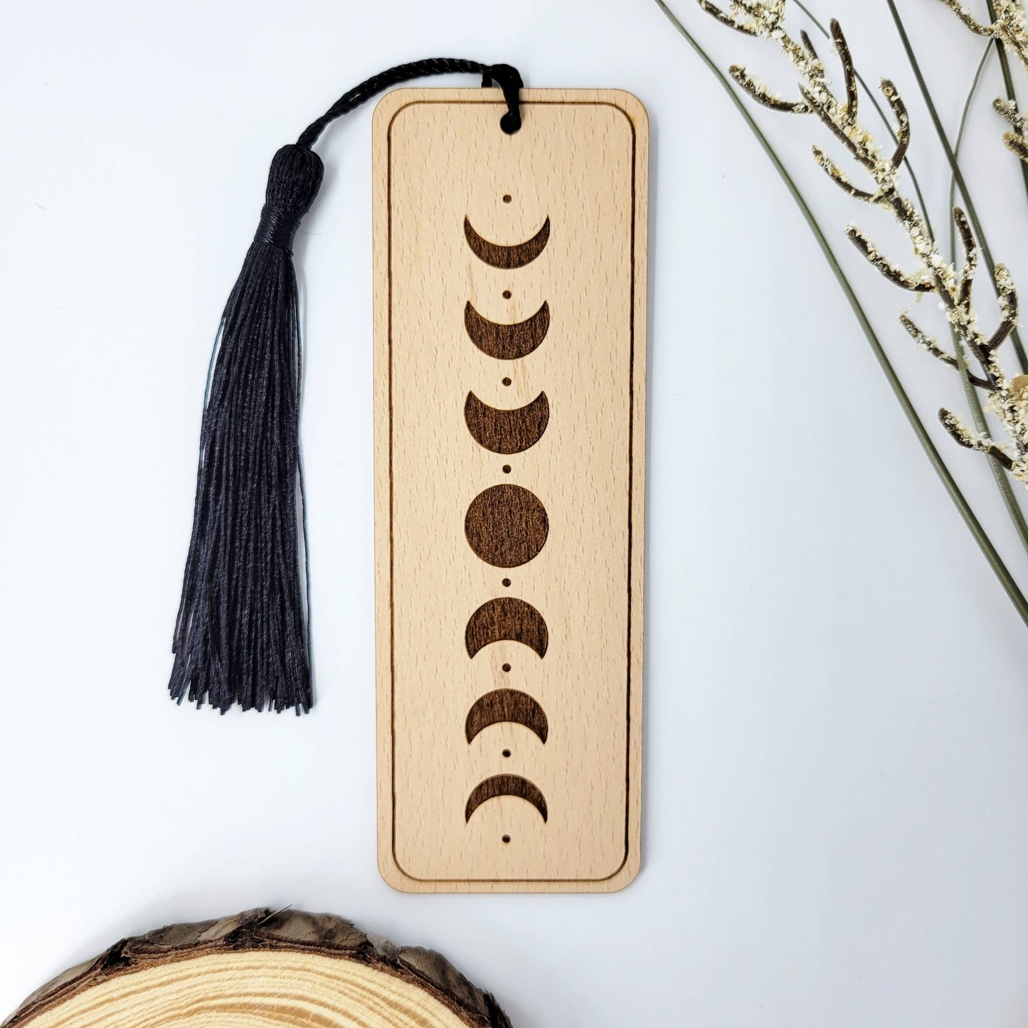 Moon Phases Wood Bookmark