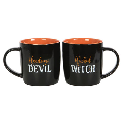 "Wicked Witch and Handsome Devil" Couples Halloween Mug Set