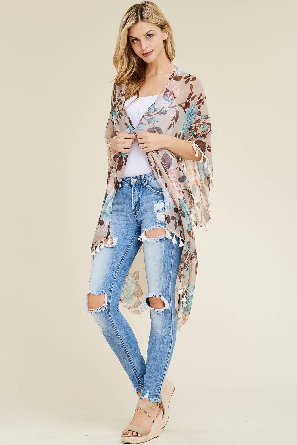 Autumn Floral Tassel Kimono