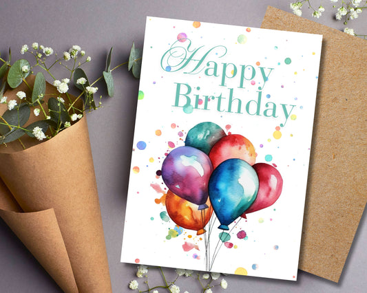 Birthday Greeting Card - Balloons and Confetti