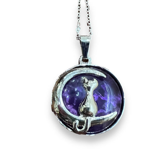 Cat in the Moon Pendant Necklace