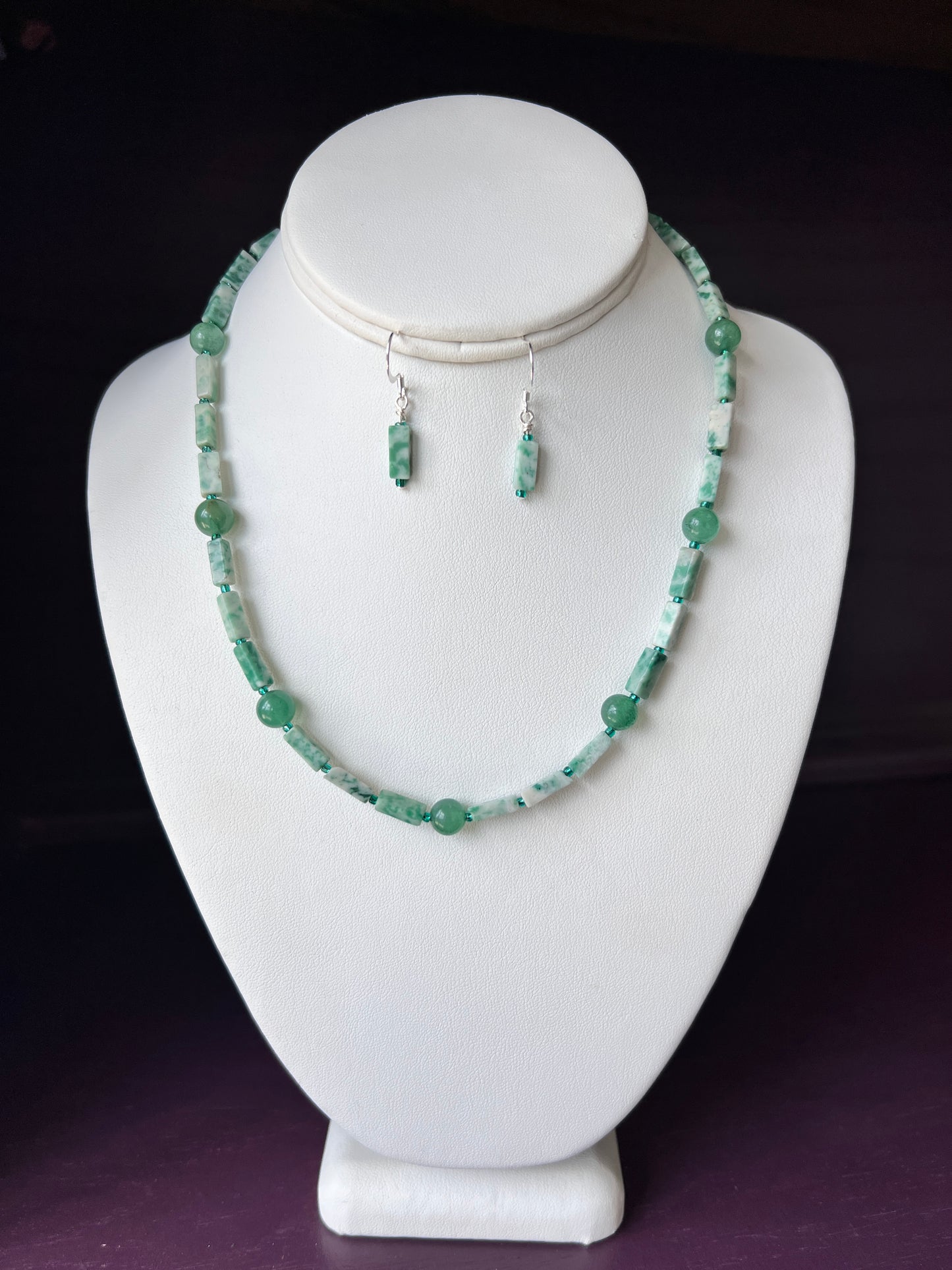 Jade and Green Aventurine Necklace and Earrings Set