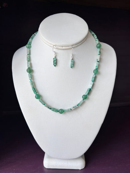 Jade and Green Aventurine Necklace and Earrings Set