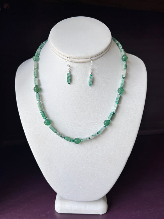 Jade and Green Aventurine Necklace and Earrings Set