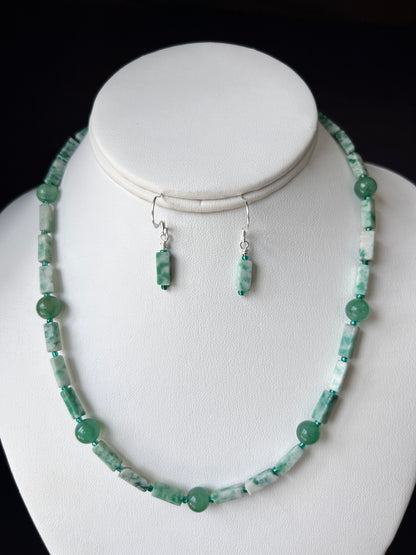 Jade and Green Aventurine Necklace and Earrings Set