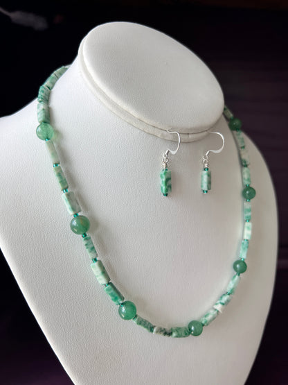 Jade and Green Aventurine Necklace and Earrings Set