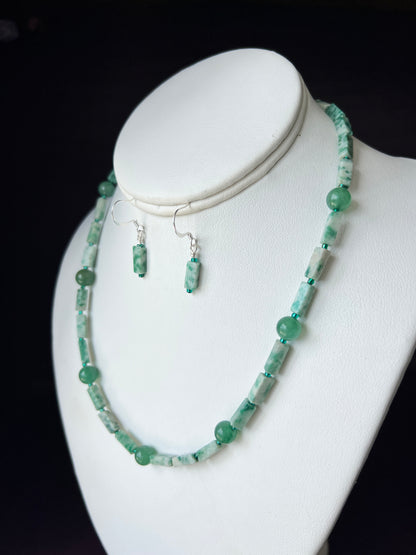 Jade and Green Aventurine Necklace and Earrings Set