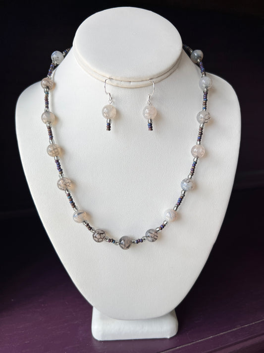 Dragon Vein Agate Necklace and Earrings Set