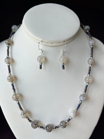 Dragon Vein Agate Necklace and Earrings Set