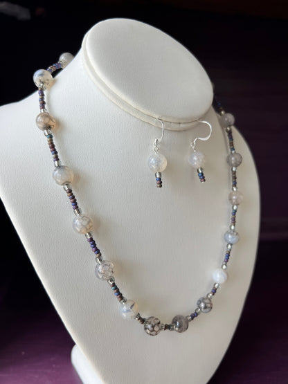 Dragon Vein Agate Necklace and Earrings Set