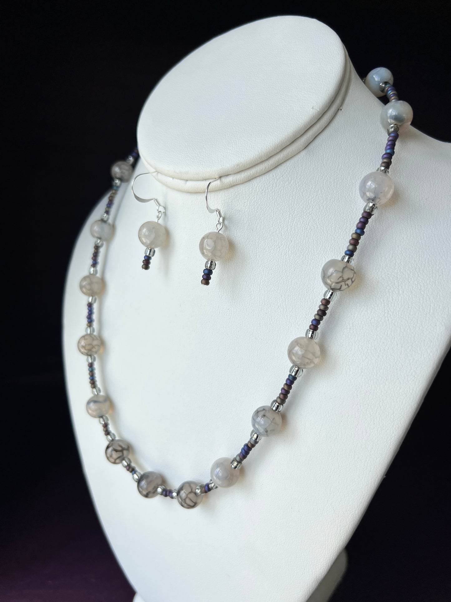 Dragon Vein Agate Necklace and Earrings Set