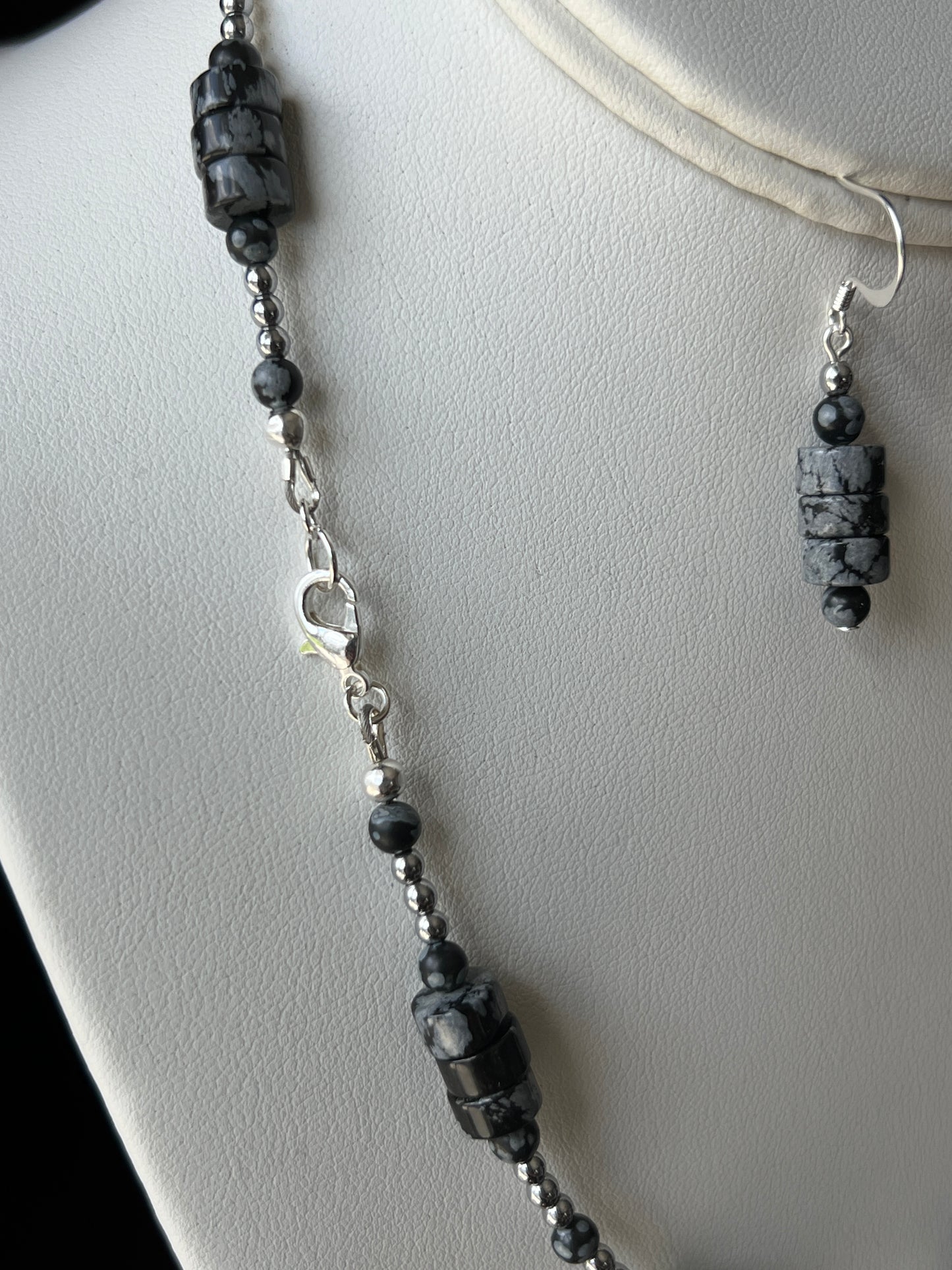 Snowflake Obsidian Necklace and Earrings Set
