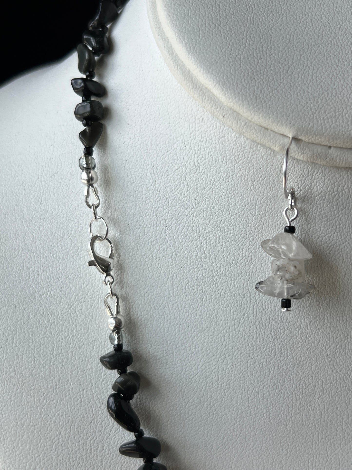 Black Tourmalinated Quartz Necklace and Earrings Set
