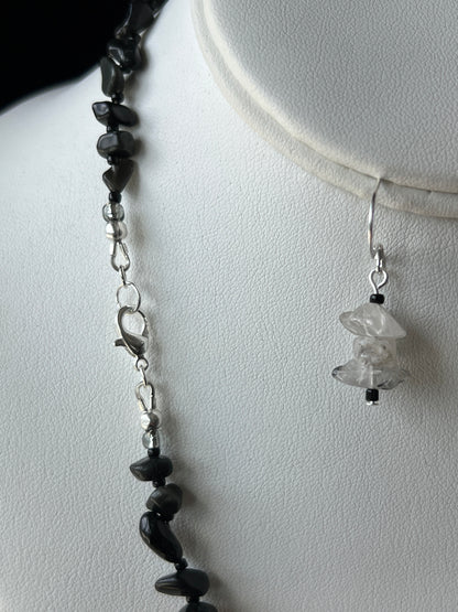 Black Tourmalinated Quartz Necklace and Earrings Set