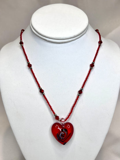 Red Glass Heart Necklace
