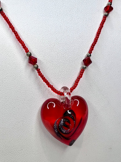 Red Glass Heart Necklace