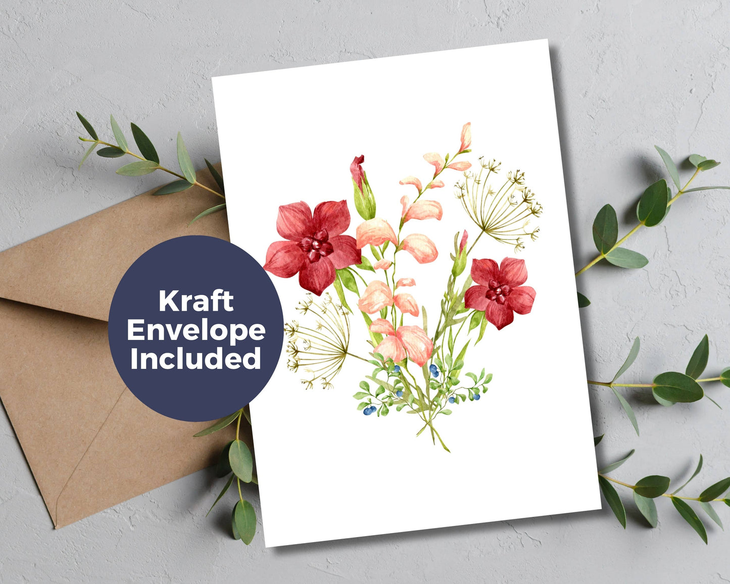 Watercolor Greeting Card - Red Bouquet