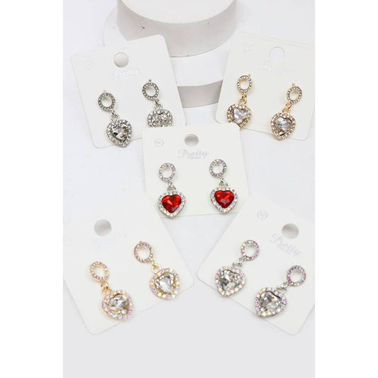 Rhinestone Hearts Drop Earrings