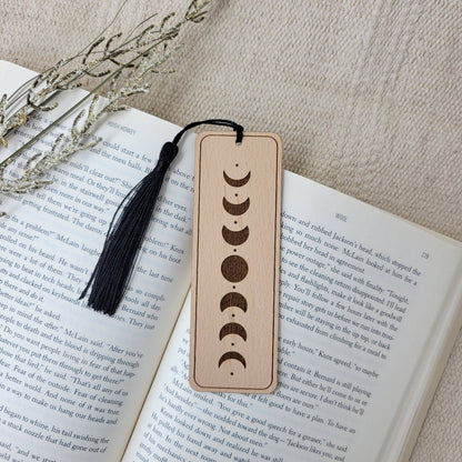 Moon Phases Wood Bookmark